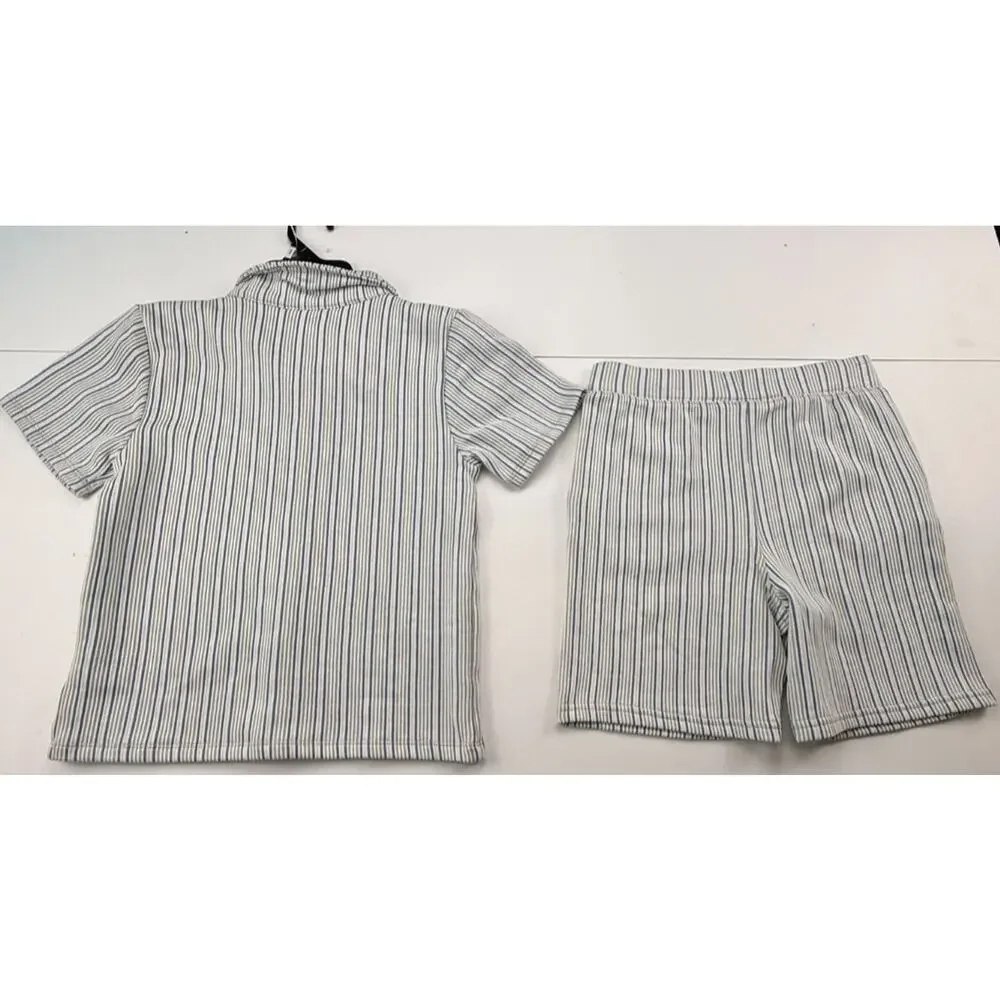 NWT Ben Sherman Boys 2 Piece Set Striped Button Up Shirt Shorts Outfit Gray Blue